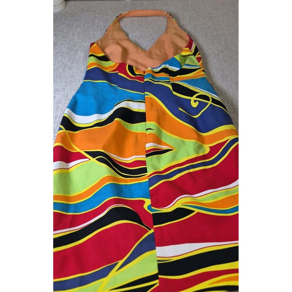 David Meister Y2K Vintage Halter Dress Psychedelic Swirl Cotton Mod Size 6 - Picture 6 of 8